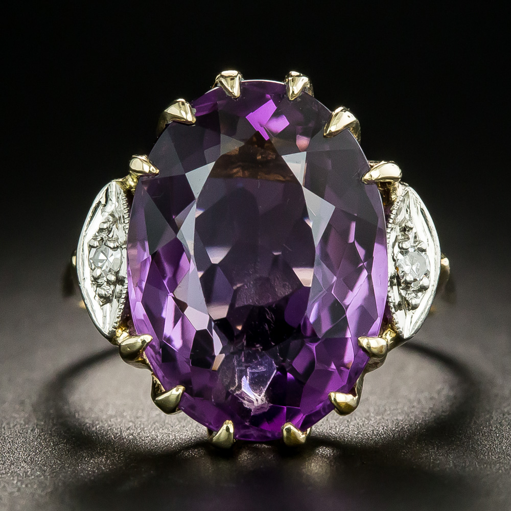 Mid-Century Amethyst and Diamond Cocktail Ring