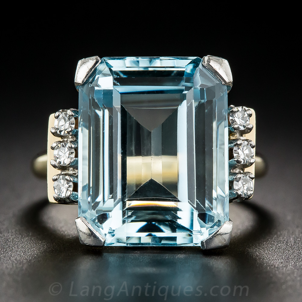 Mid-Century Aquamarine and Diamond Ring