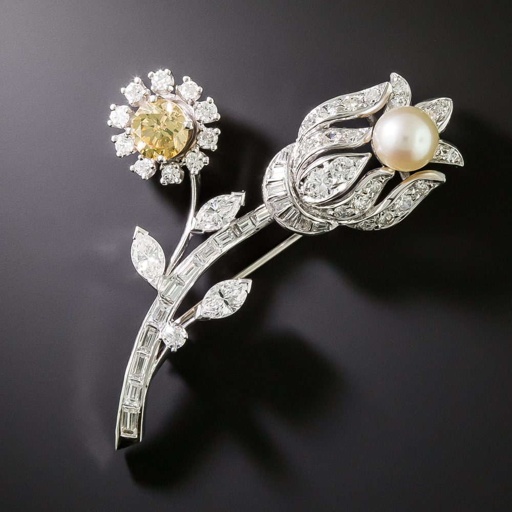 Flower with diamond hotsell brooch