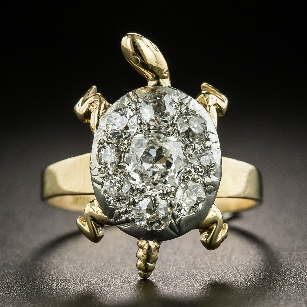 Mid-Century Diamond Cluster Turtle Ring