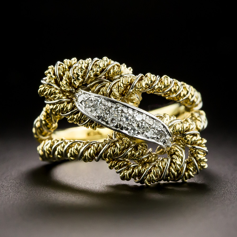 Mid-Century Diamond Double-Knot Ring