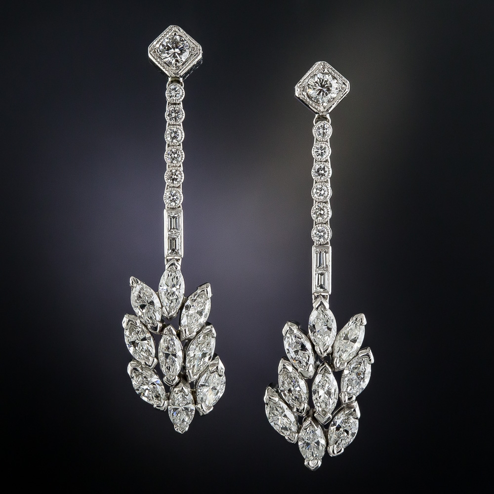 Mid-Century Diamond Earrings with Marquise Diamond Clusters