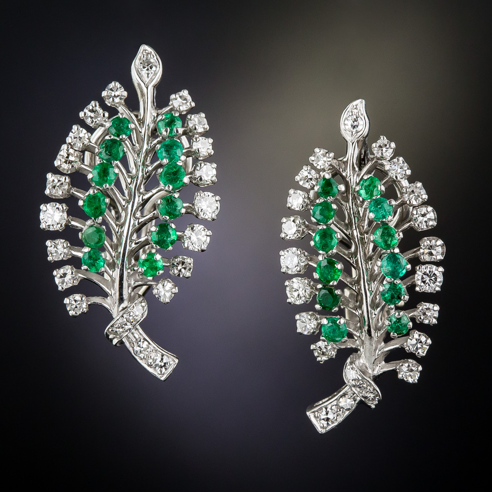 Emerald and newest Diamond Leaf Earrings