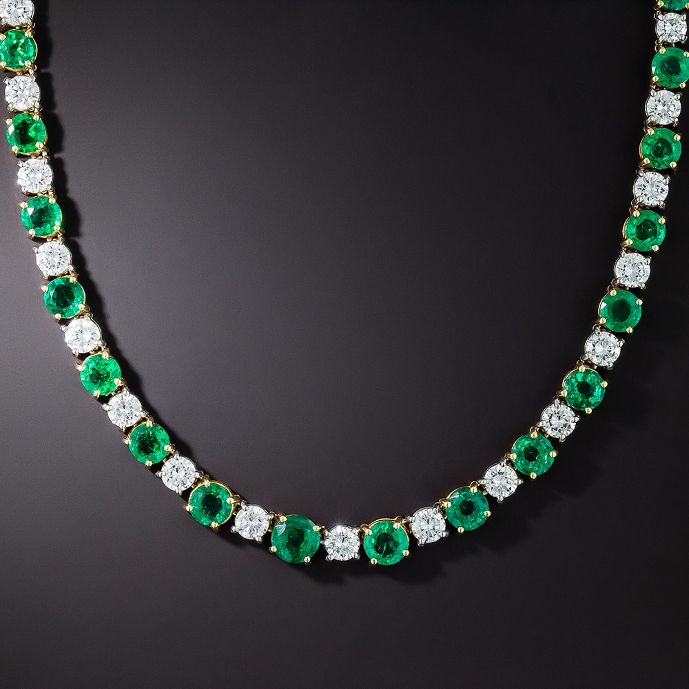 Mid-Century Emerald and Diamond Necklace