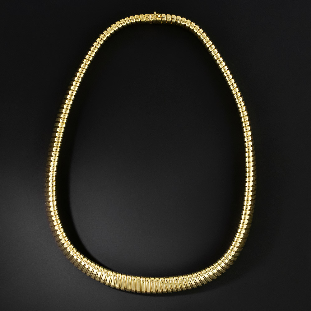 Mid-Century Flat Gas Pipe Gold Necklace