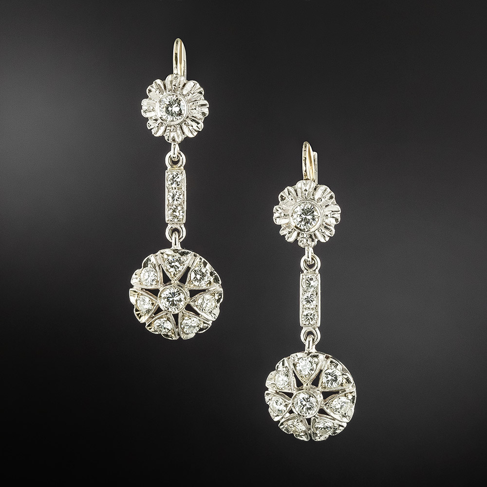 Mid-Century Floral Diamond Drop Earrings