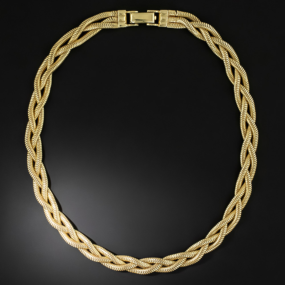 Mid-Century Gold Woven Braid Necklace