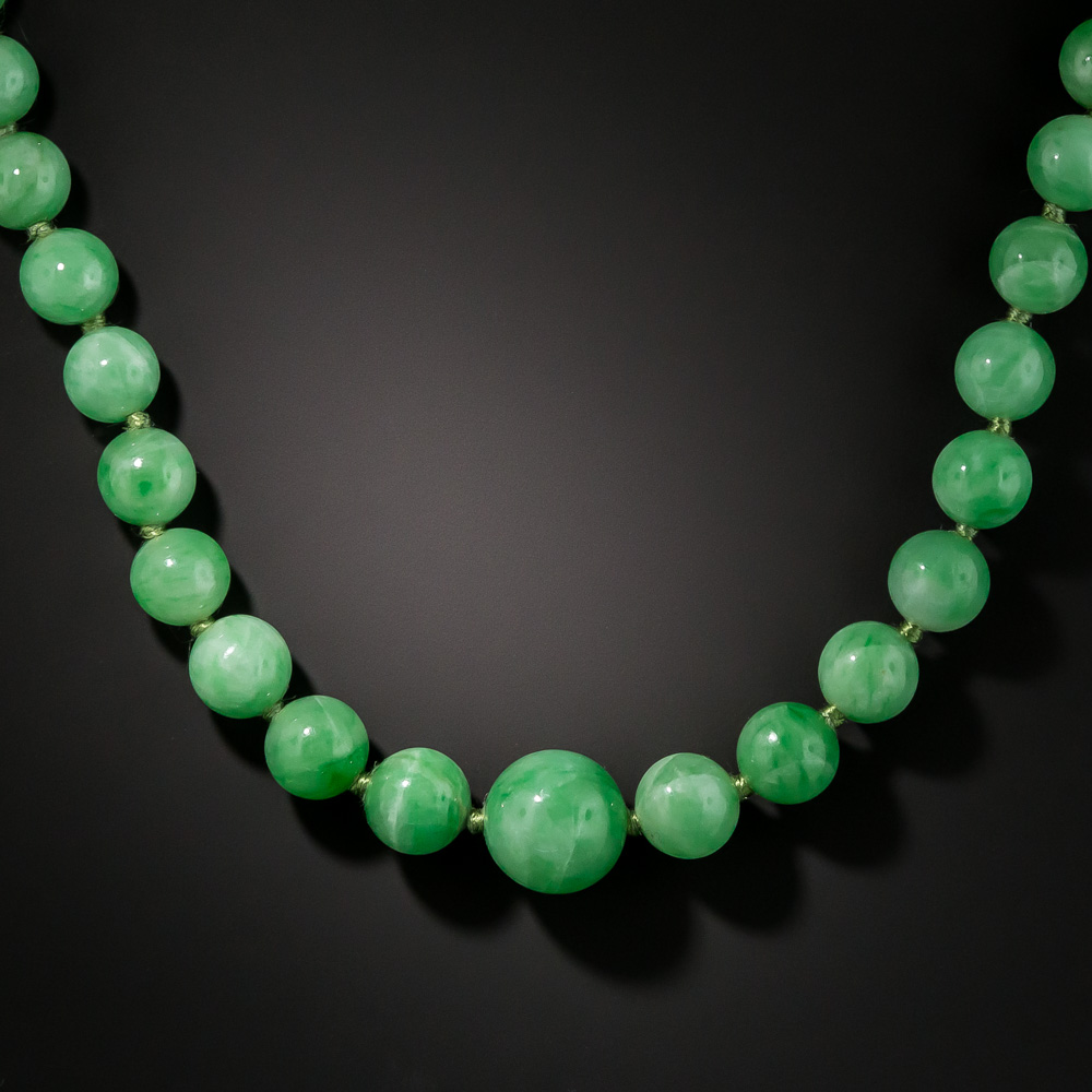 Mid-Century Natural Burmese Jadeite Bead Necklace