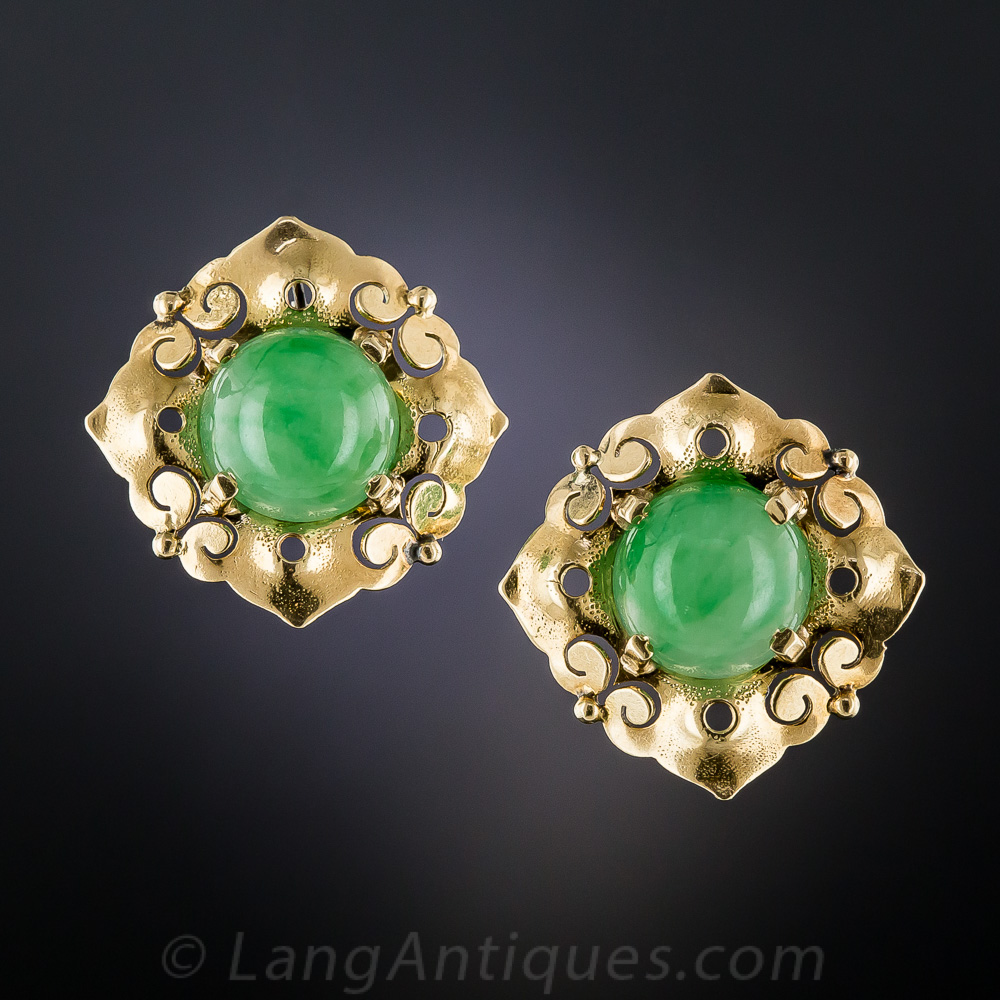 Mid-Century Natural Jade Earrings