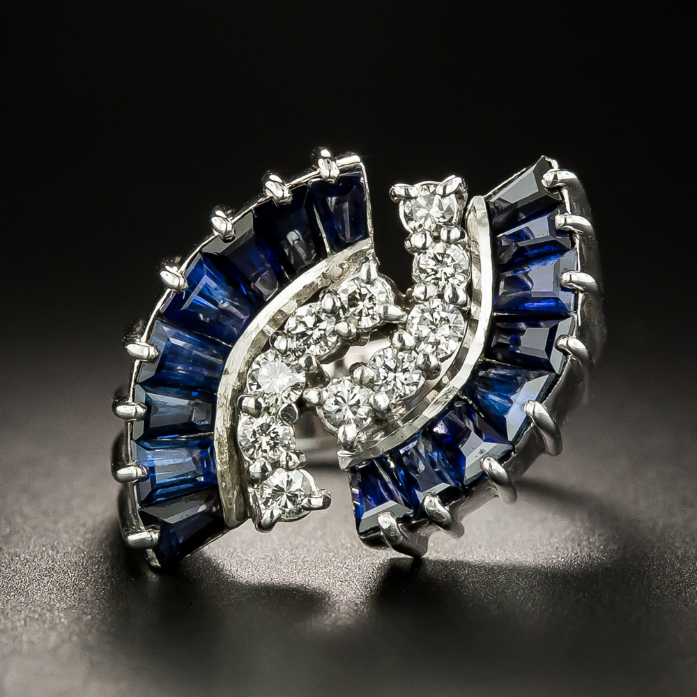 Mid-Century Sapphire and Diamond Bypass Ring