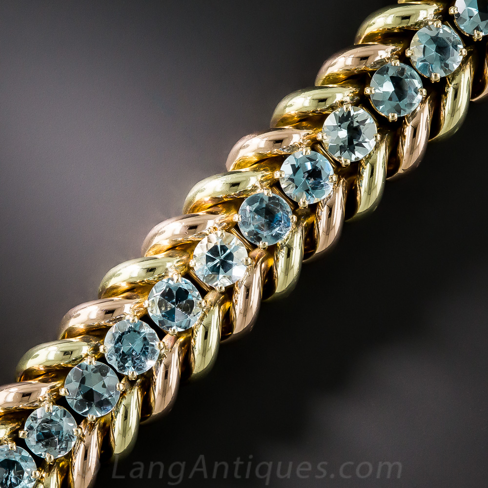 MidCentury TwoTone Gold Aquamarine Bracelet
