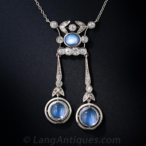 Moonstone and Diamond Lingerie Necklace