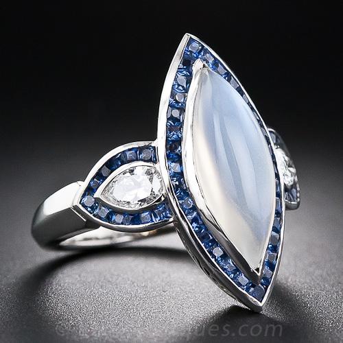 Moonstone, Sapphire and Diamond Ring