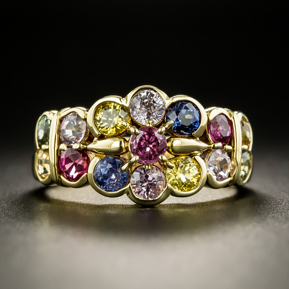 Multi Colored Sapphire Flower Ring