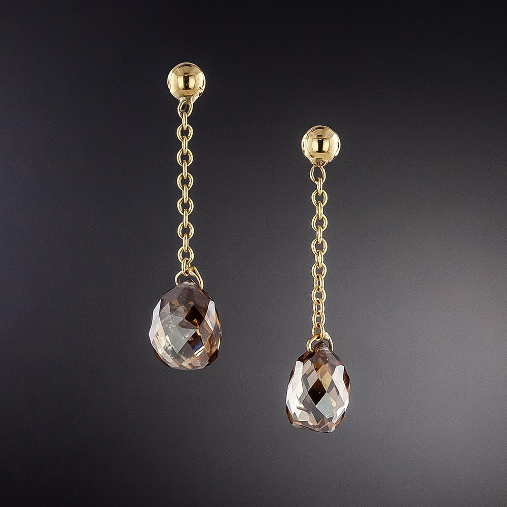 Natural Brown 2.34 Carats Diamond Briolette Earrings