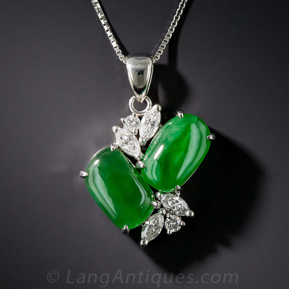 Natural Burma Jade Platinum and Diamond Drop