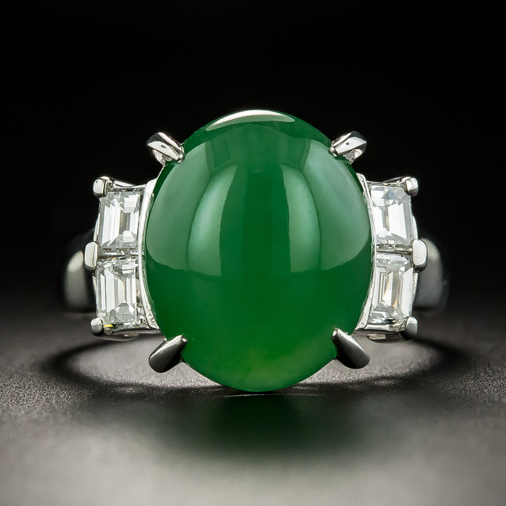 Natural Burmese 8.91 Carat Jade and Diamond Ring