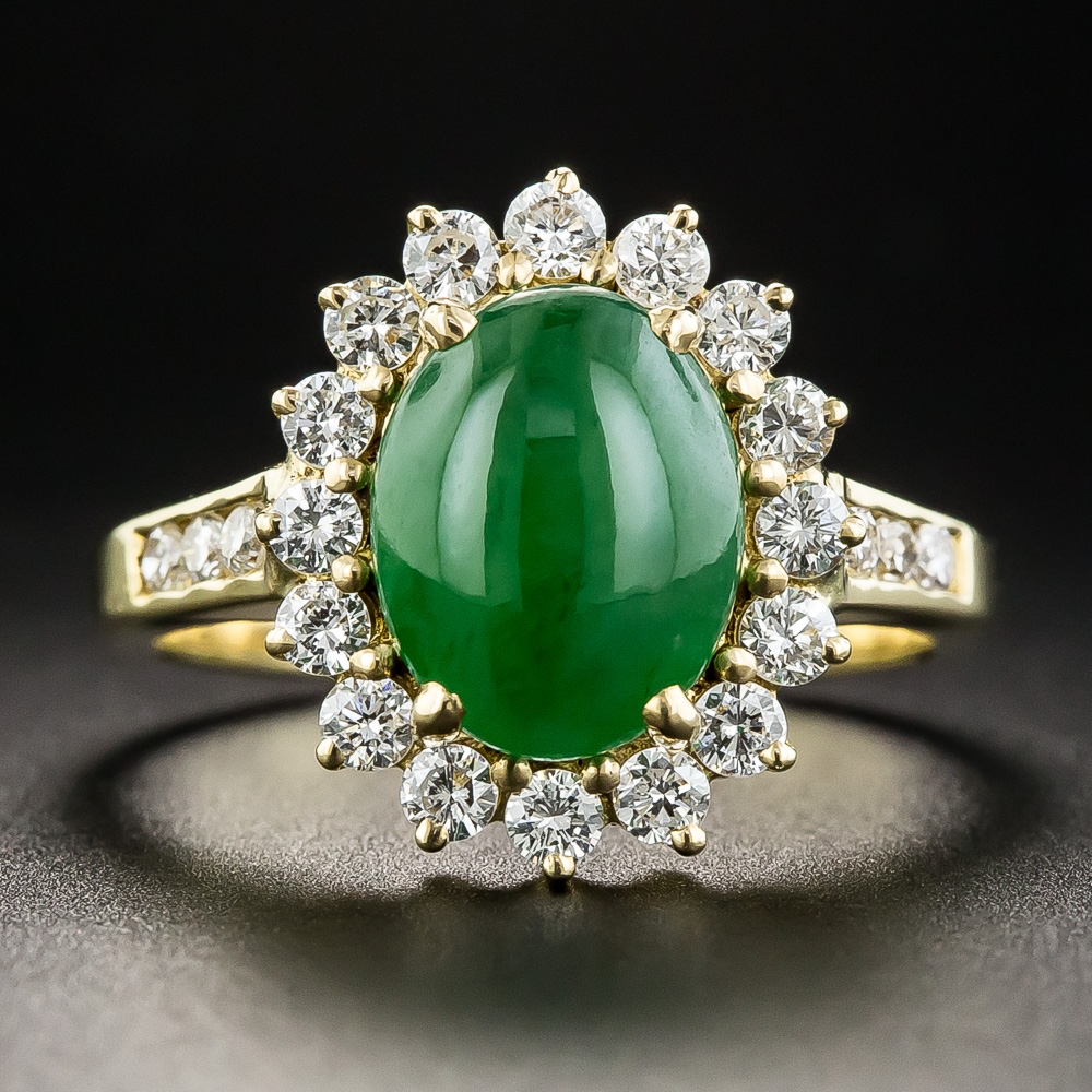 Natural Burmese Jade and 18K Diamond Ring