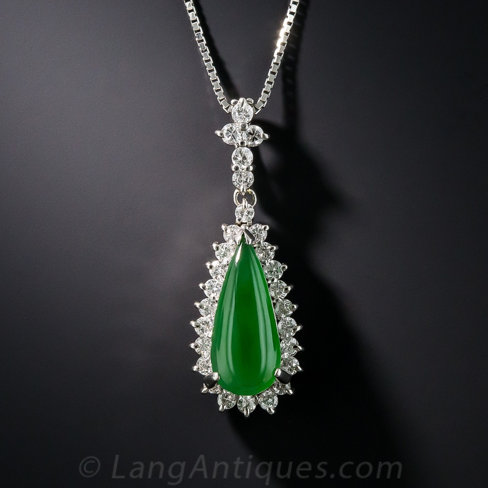 Natural Burmese Jadeite and Diamond Drop