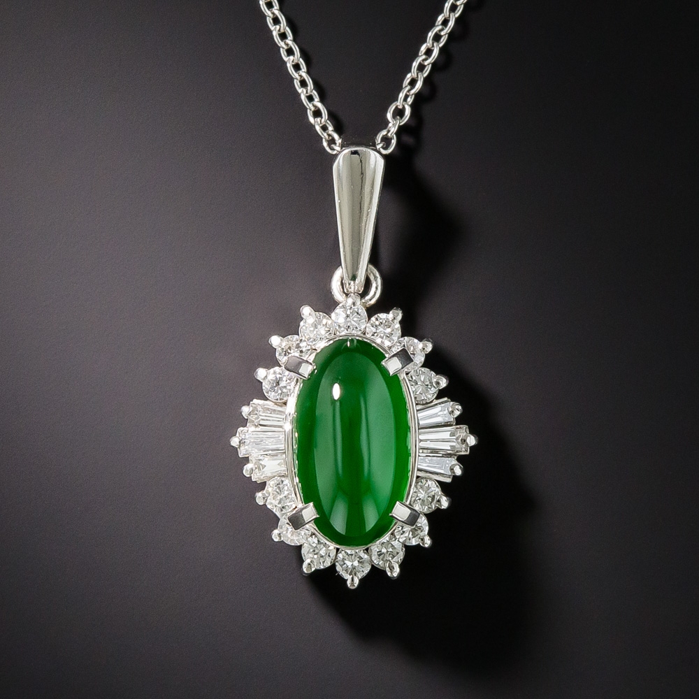 Natural Burmese Jadeite Platinum Diamond Pendant