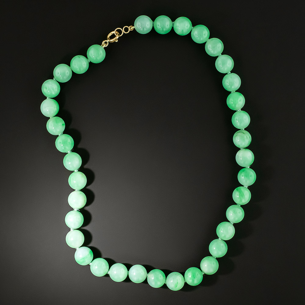 Vintage Spinach Green Jade Bead Necklace Knotted 40cm | eBay