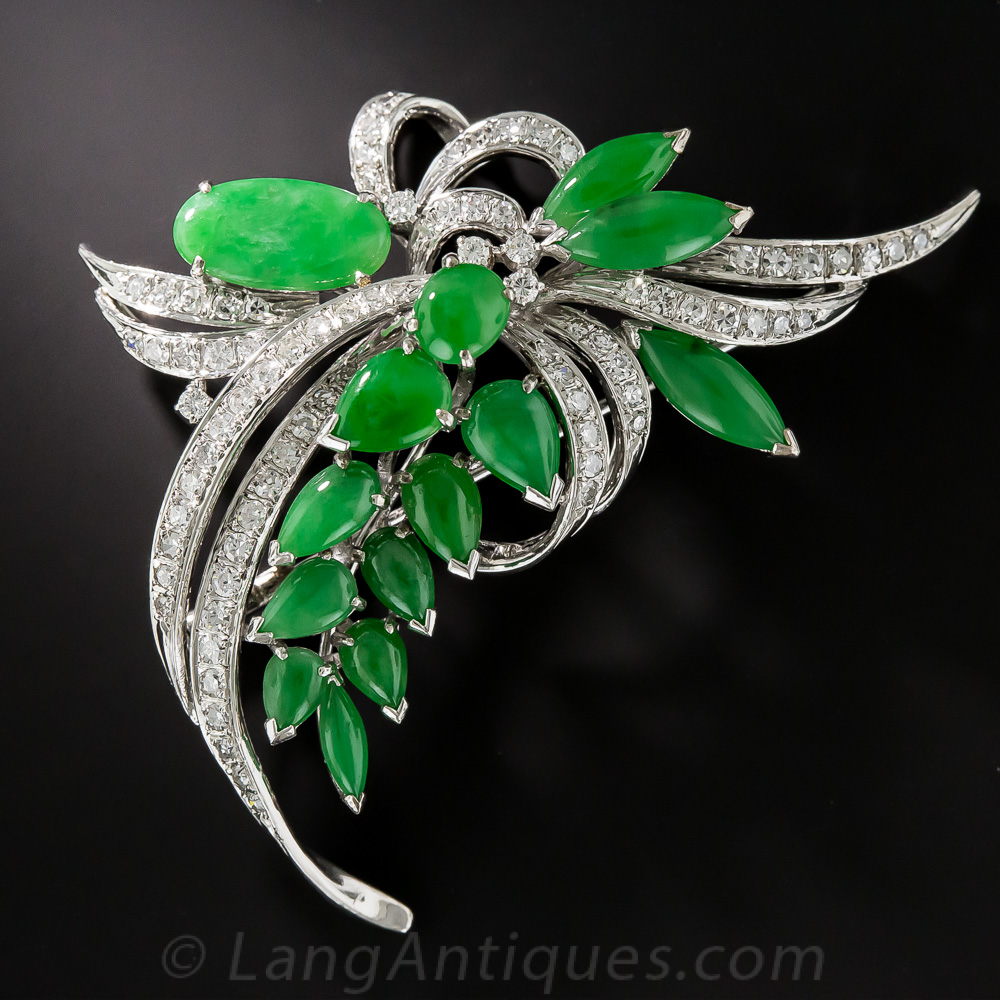 Natural Jadeite and Diamond Brooch