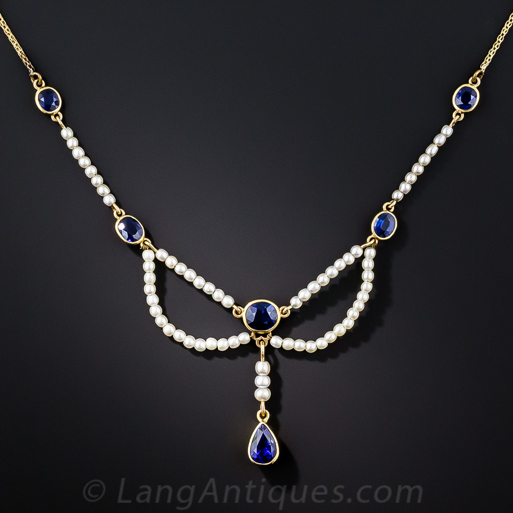 Natural Sapphire and Pearl Necklace