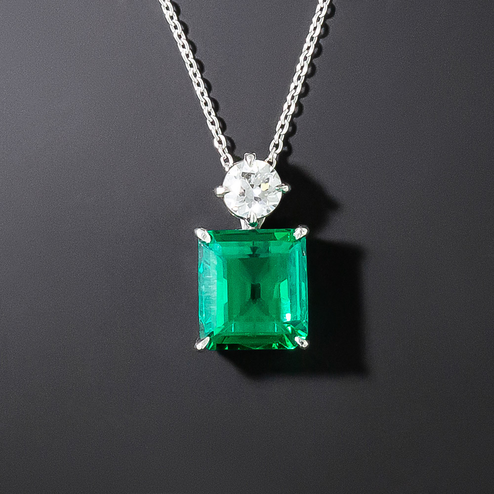 Natural, Untreated 1.64 Carat Emerald and Diamond Pendant - GIA