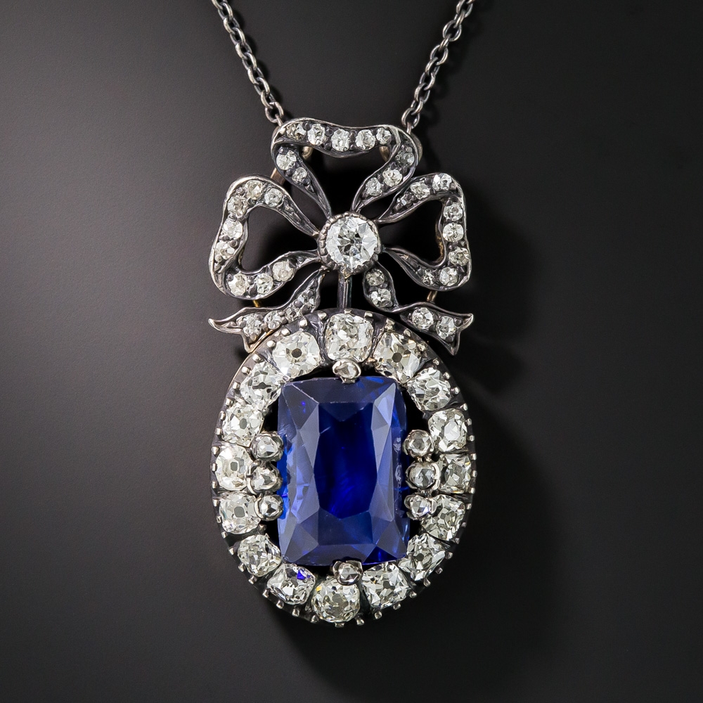 No Heat Ceylon 6.30 Carat Sapphire and Diamond Victorian Necklace