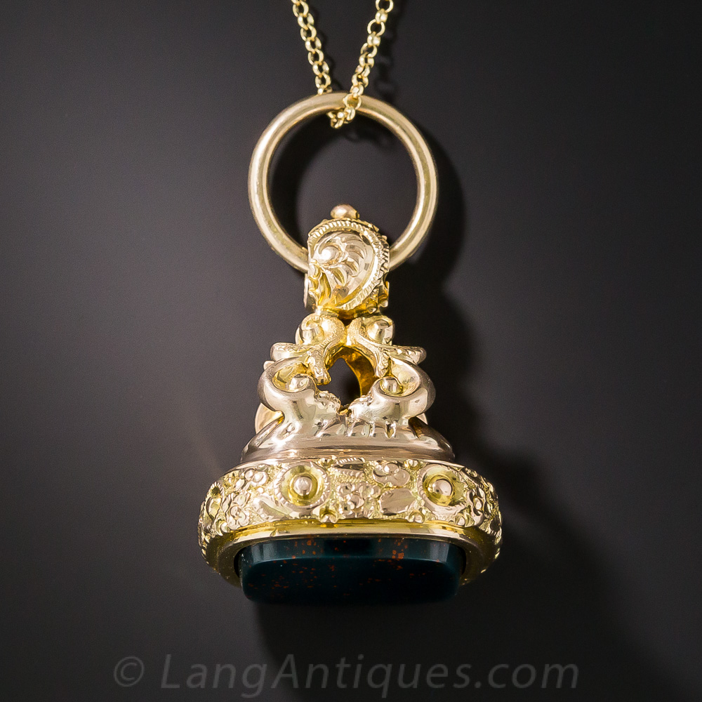 Ornate Bloodstone Fob Necklace Antique & Vintage Jewelry