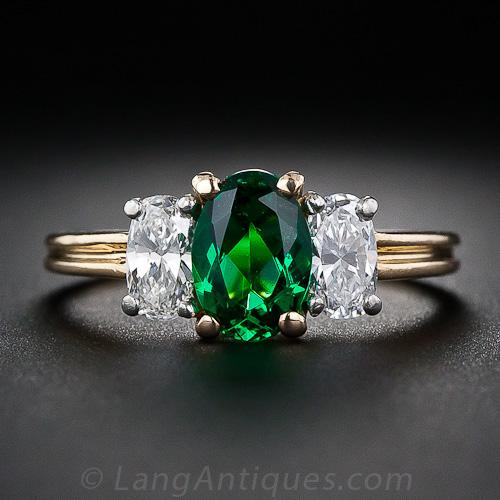 Oscar Heyman Three-Stone Emerald and Diamond Ring