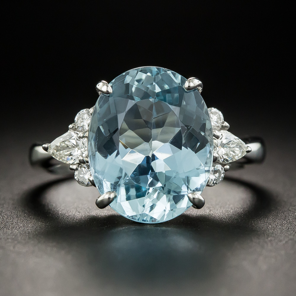 Oval Aquamarine Platinum Diamond Ring