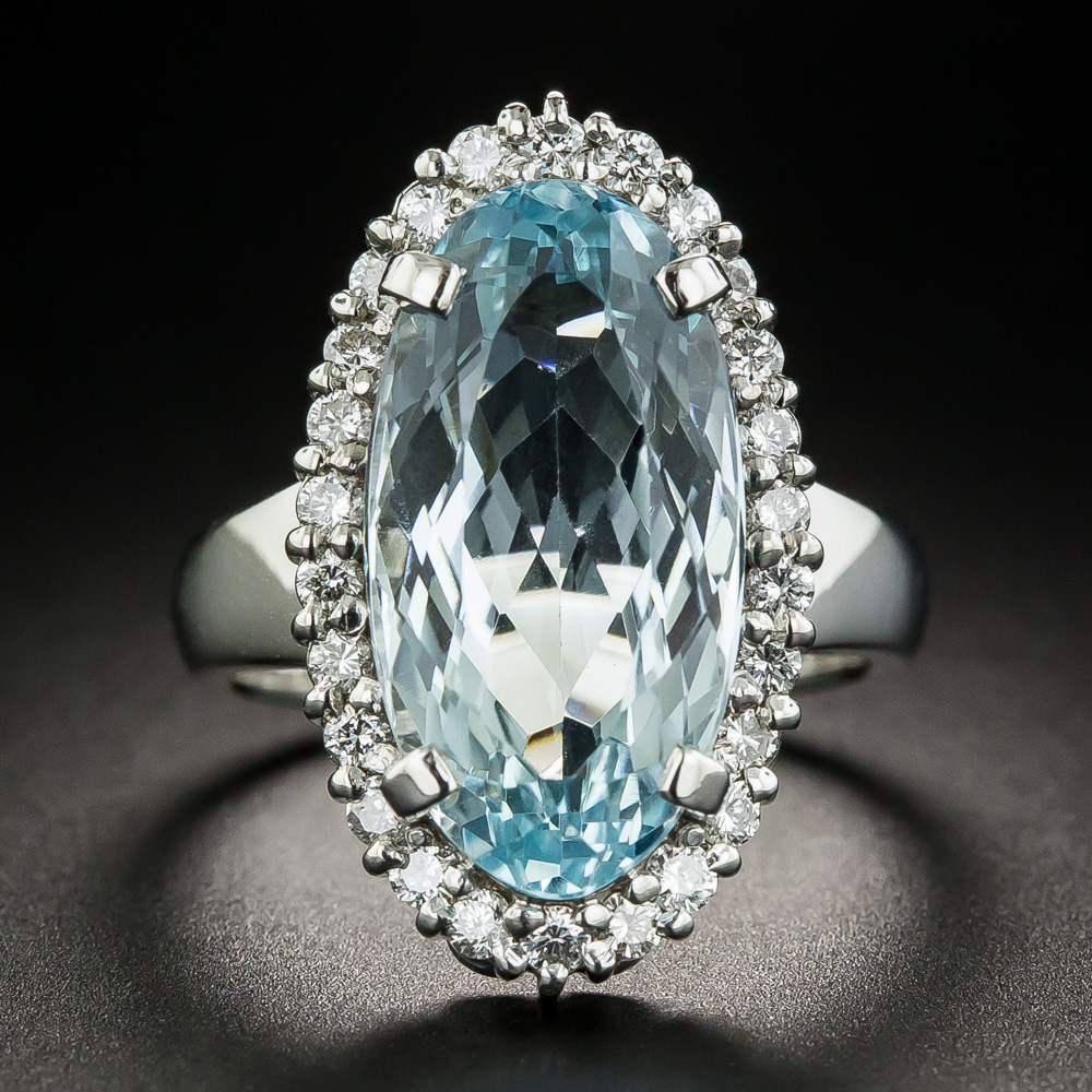 Oval Aquamarine Platinum Diamond Ring