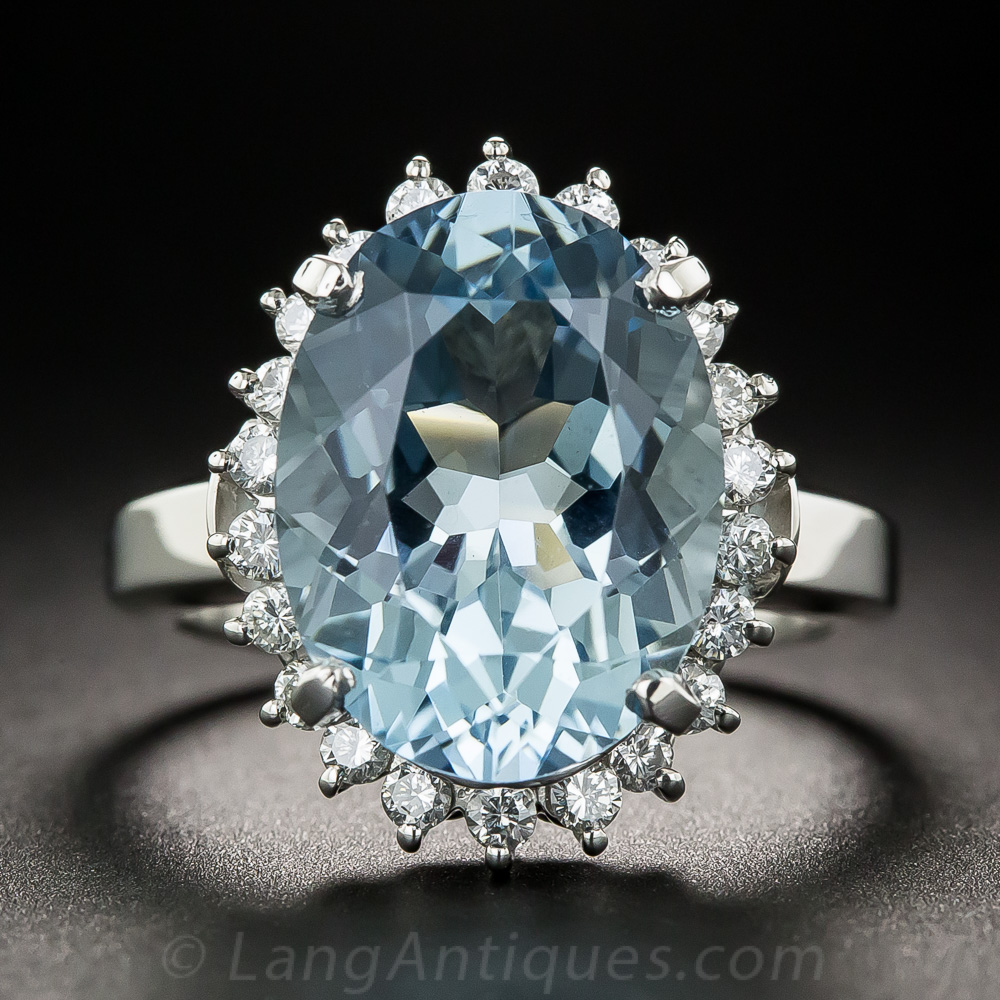 Oval Aquamarine Platinum Diamond Ring