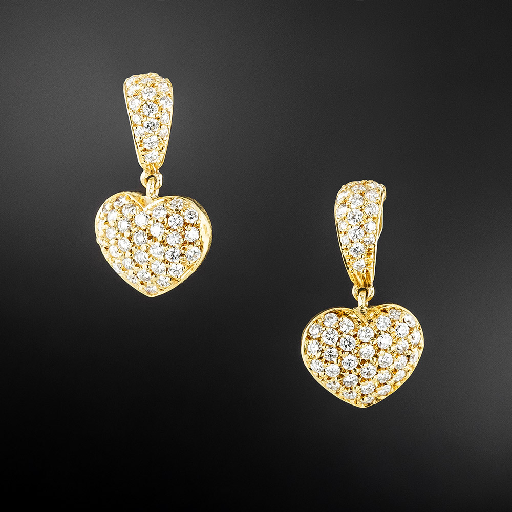 Pavé Diamond Heart Dangle Earrings