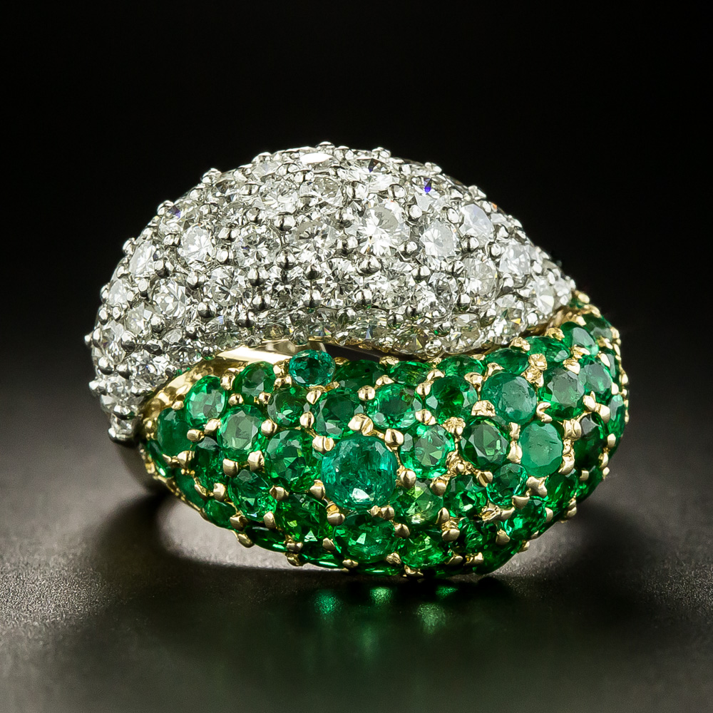 Pavé Emerald and Diamond Bypass Ring