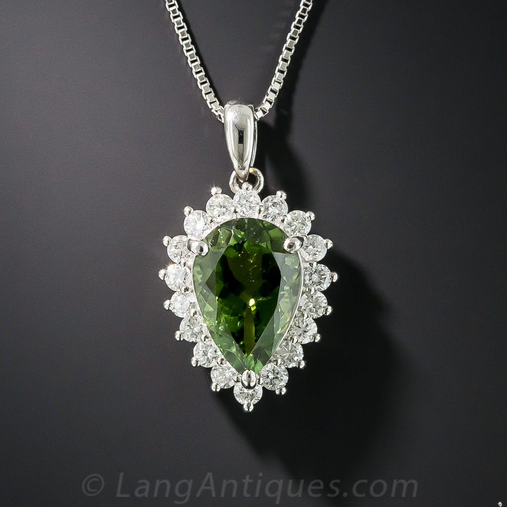 Pear Shape Tourmaline and Diamond Pendant