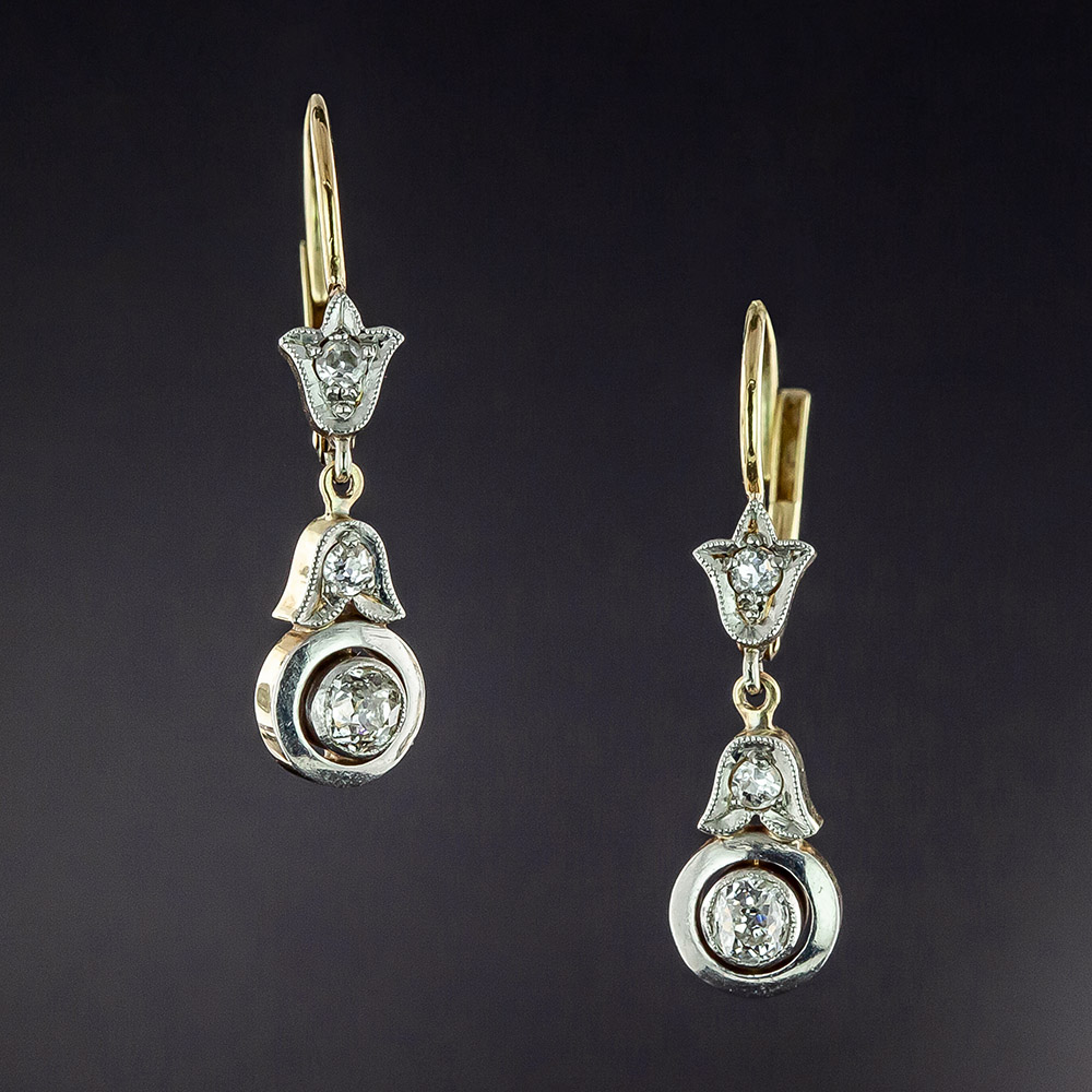 Petite Art Deco Diamond Dangle Earrings