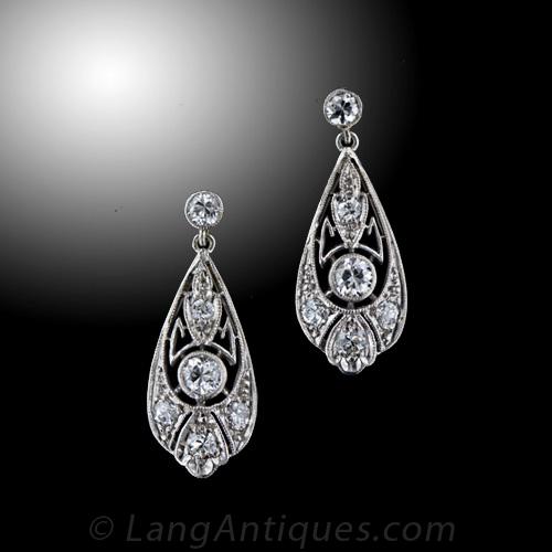 Petite Art Deco Diamond Drop Earrings