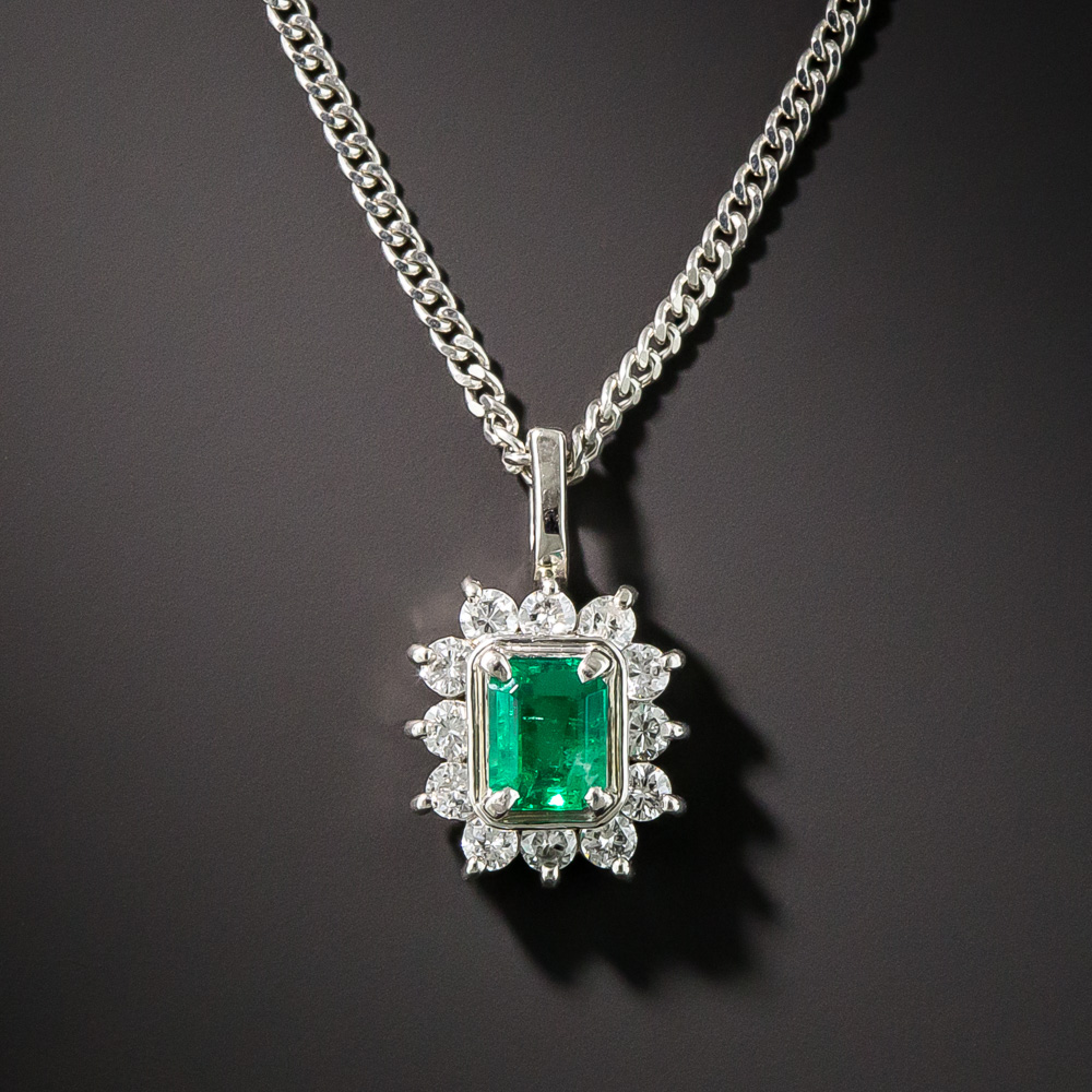 Petite Emerald Diamond Platinum Drop
