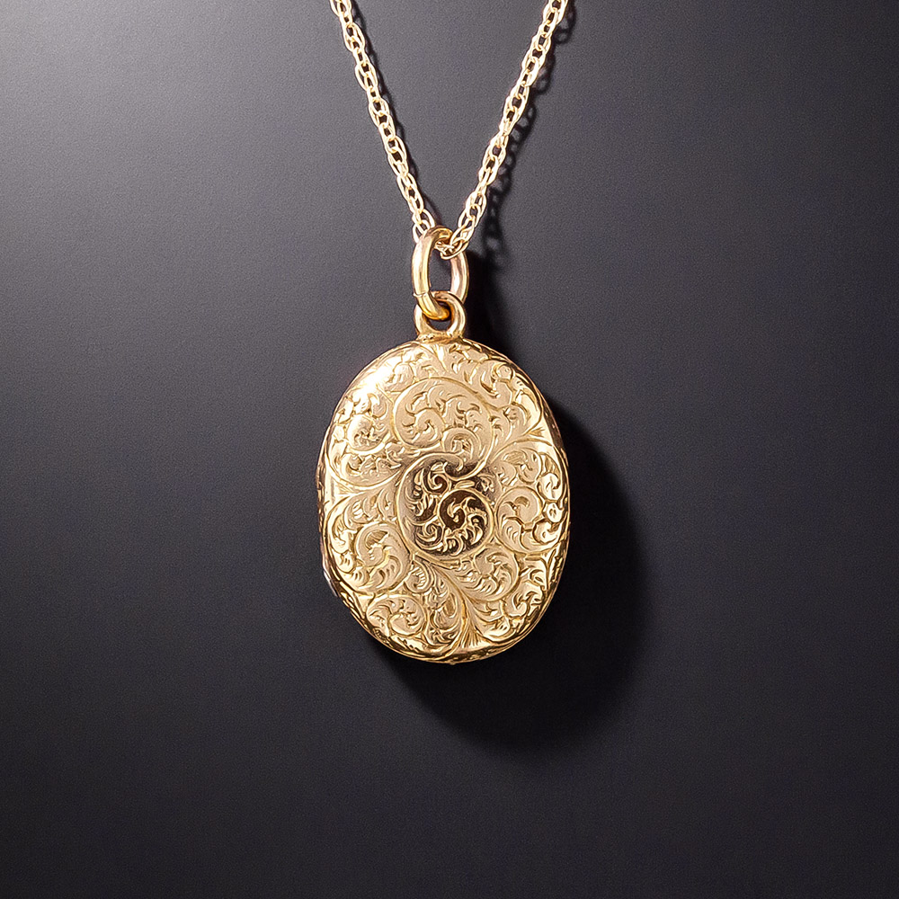 Petite English Victorian Engraved Oval Locket