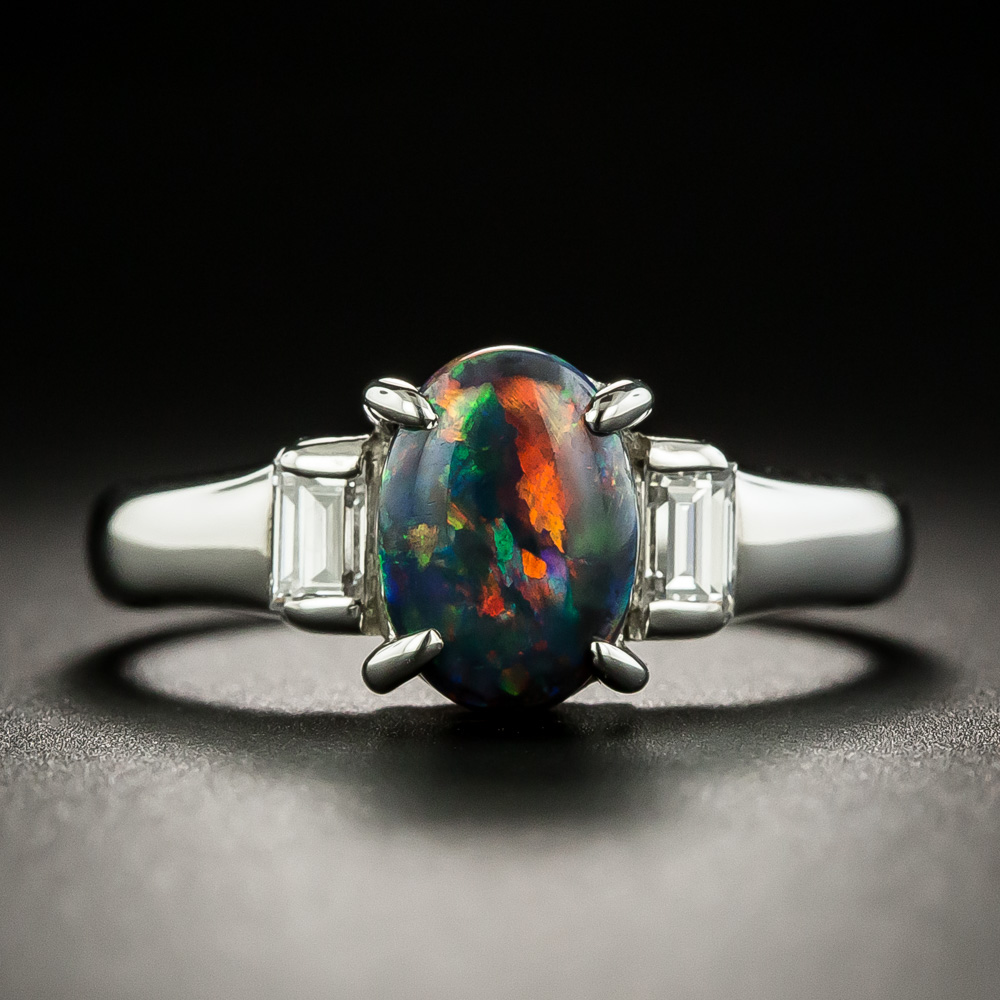 Petite Gemmy Black Opal and Diamond Ring