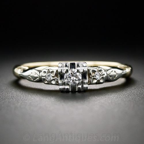Petite Mid-Century Two-Tone Diamond Engagement Ring