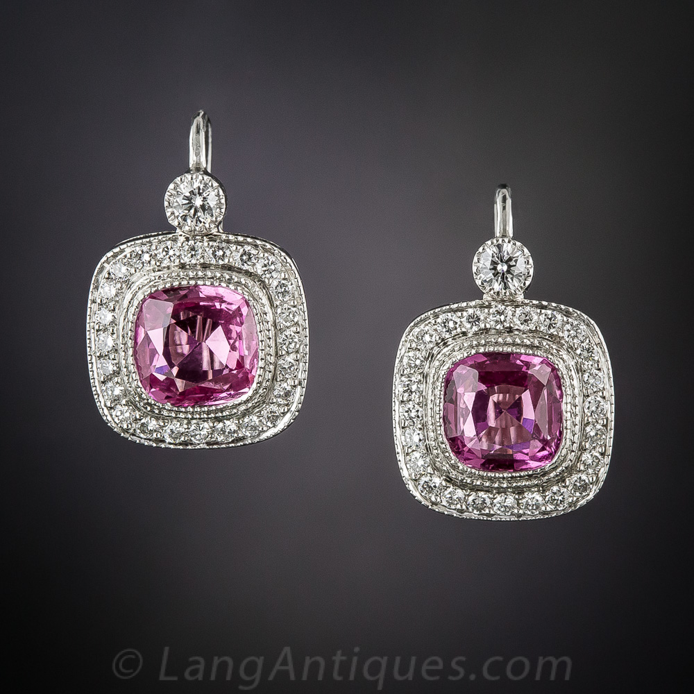 Pink Sapphire and Diamond Halo Style Earrings