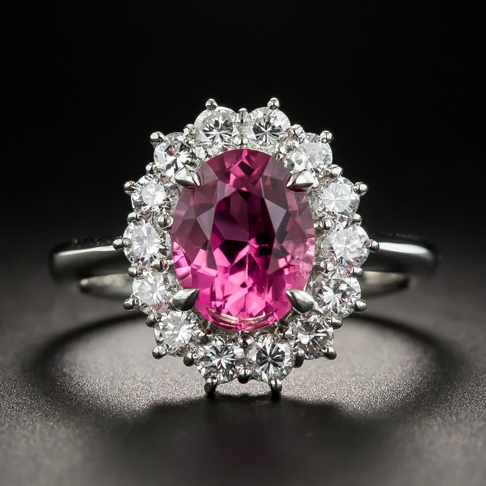 Pink Tourmaline Platinum Diamond Halo Ring