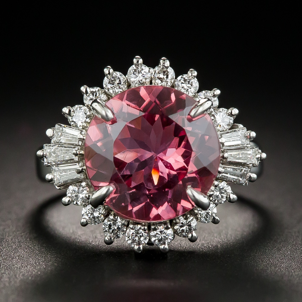 Pink Tourmaline Platinum Diamond Ring