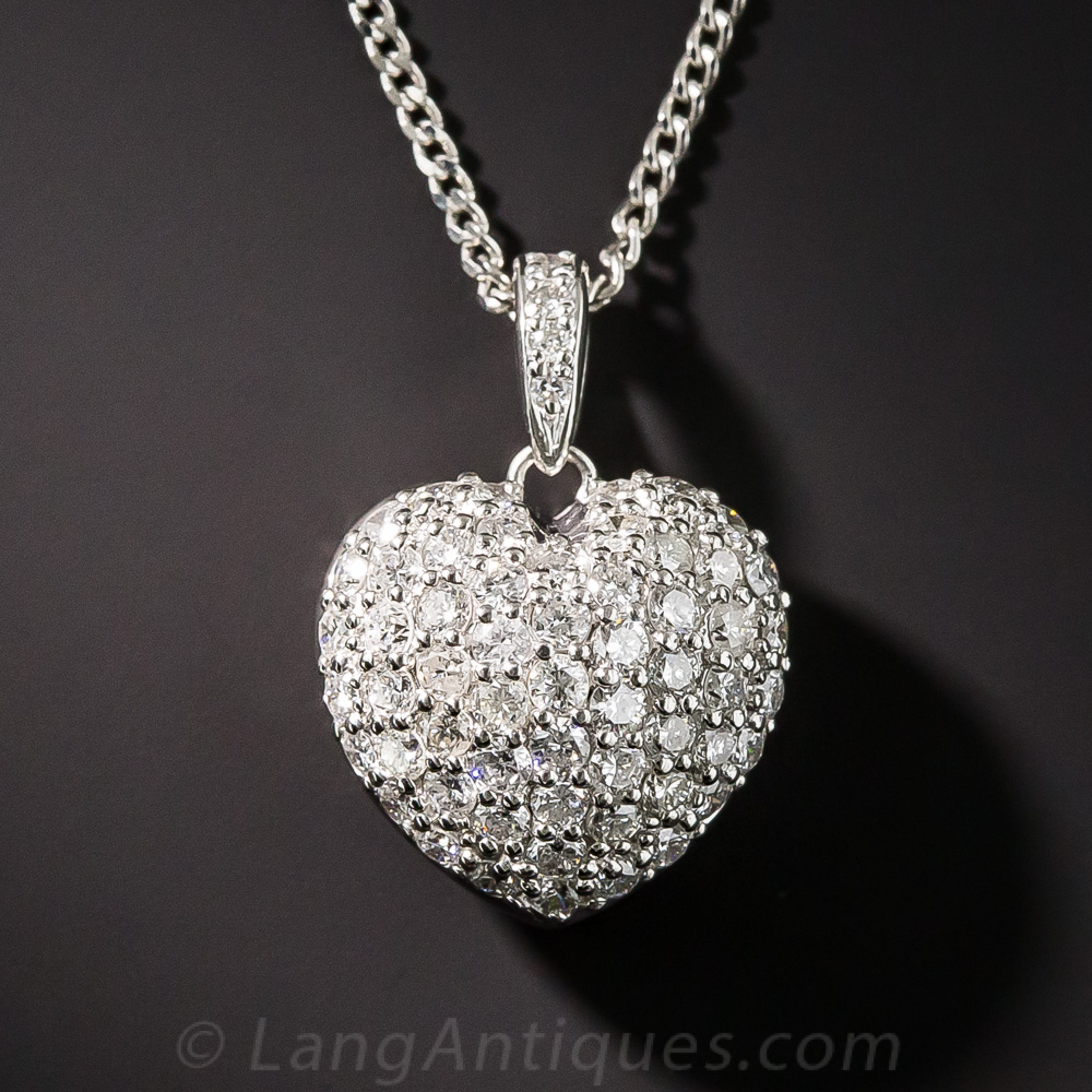 Platinum 1.03 Carat Pave Diamond Heart Pendant