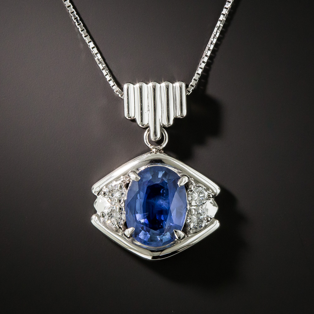 2.49 Carat Sapphire & Diamond Pendant - Antique & Vintage Necklaces ...