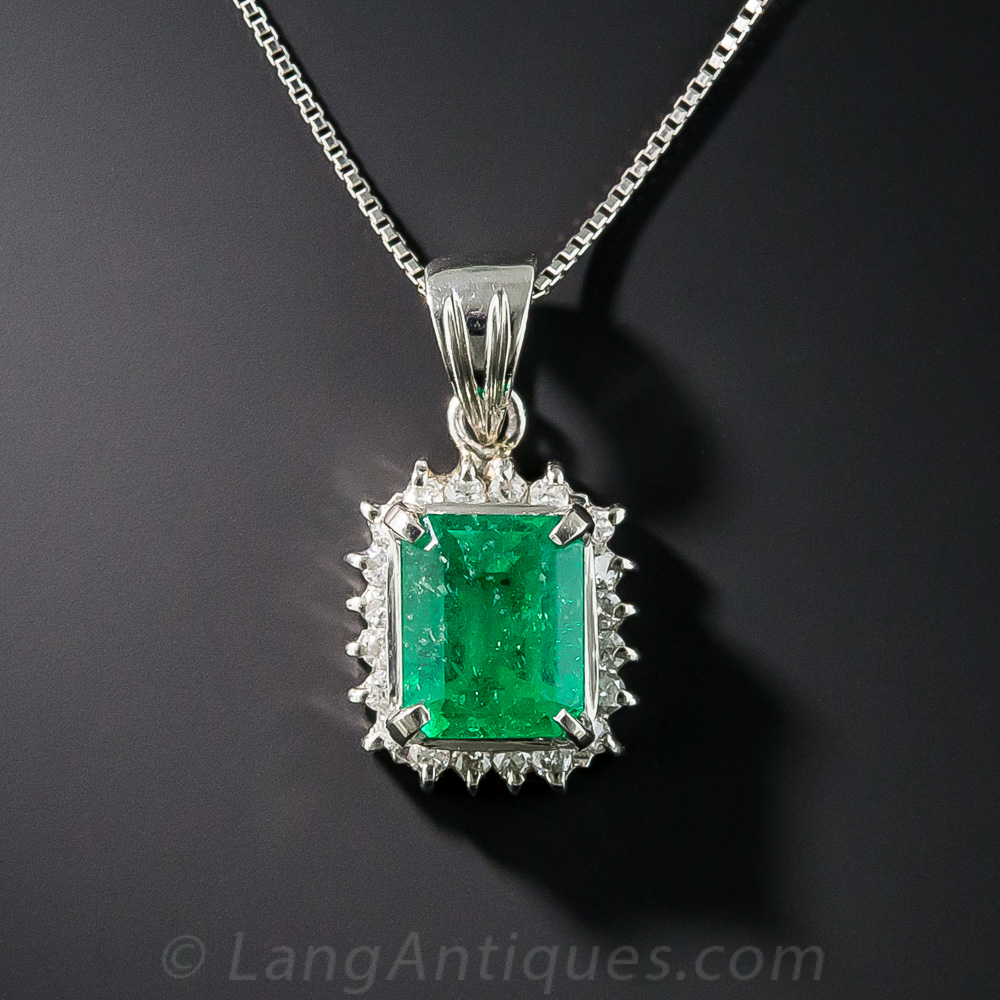 Platinum .90 Carat Emerald and Diamond Drop