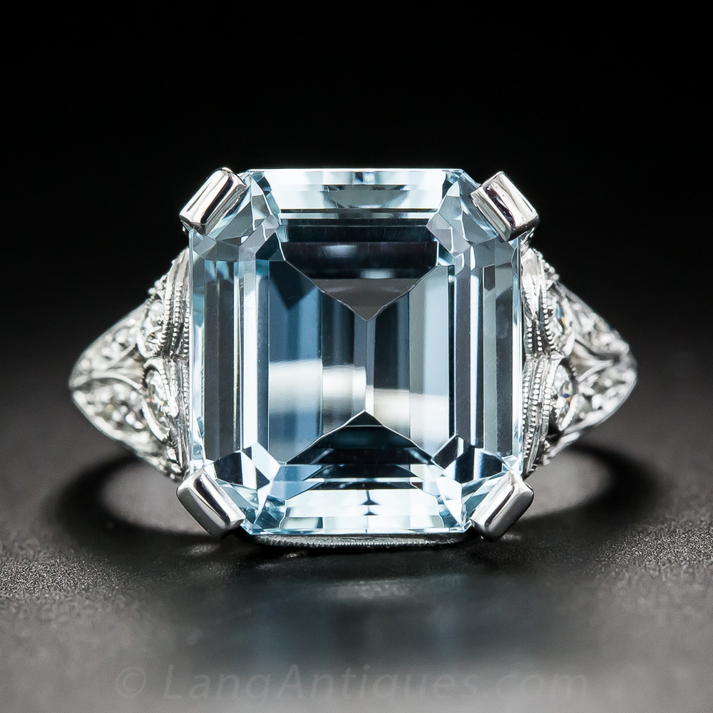 Platinum Aquamarine and Diamond Ring